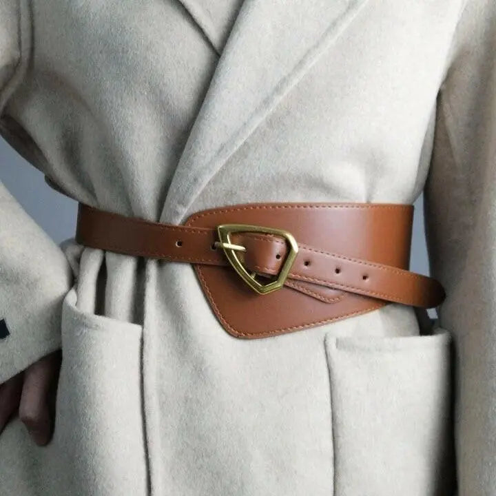 Solver Tan Women Belt with Golden Buckle