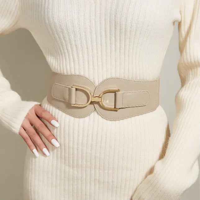 Mocha Beige Belt for Women | Premium Broad Waist Belt with Gold Buckle