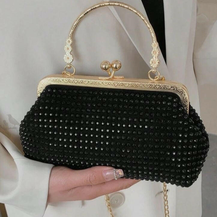 French Style Rhinestone Black Bag.