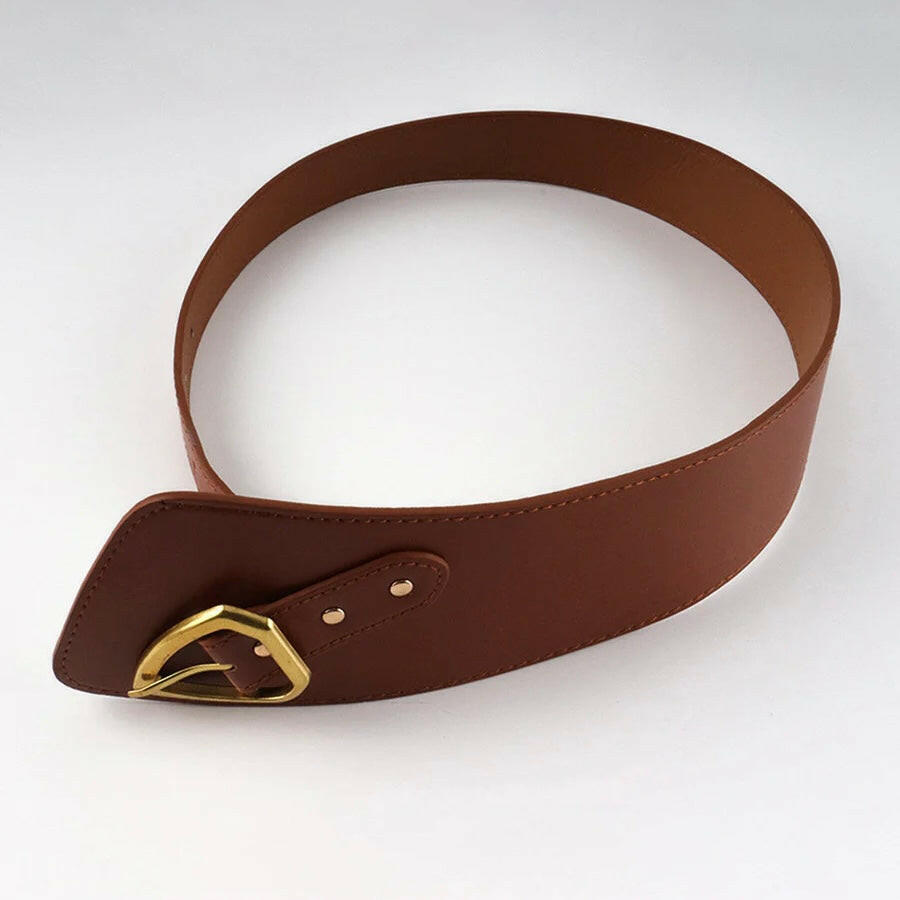 Solver Tan Women Belt with Golden Buckle.