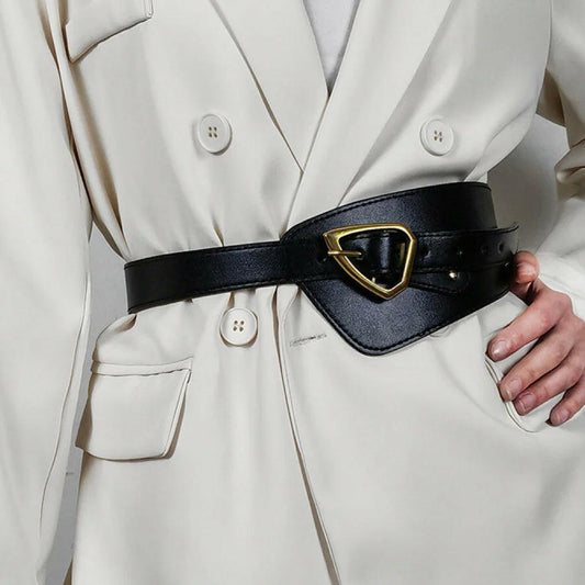 Solver Black Women Belt with Golden Buckle.