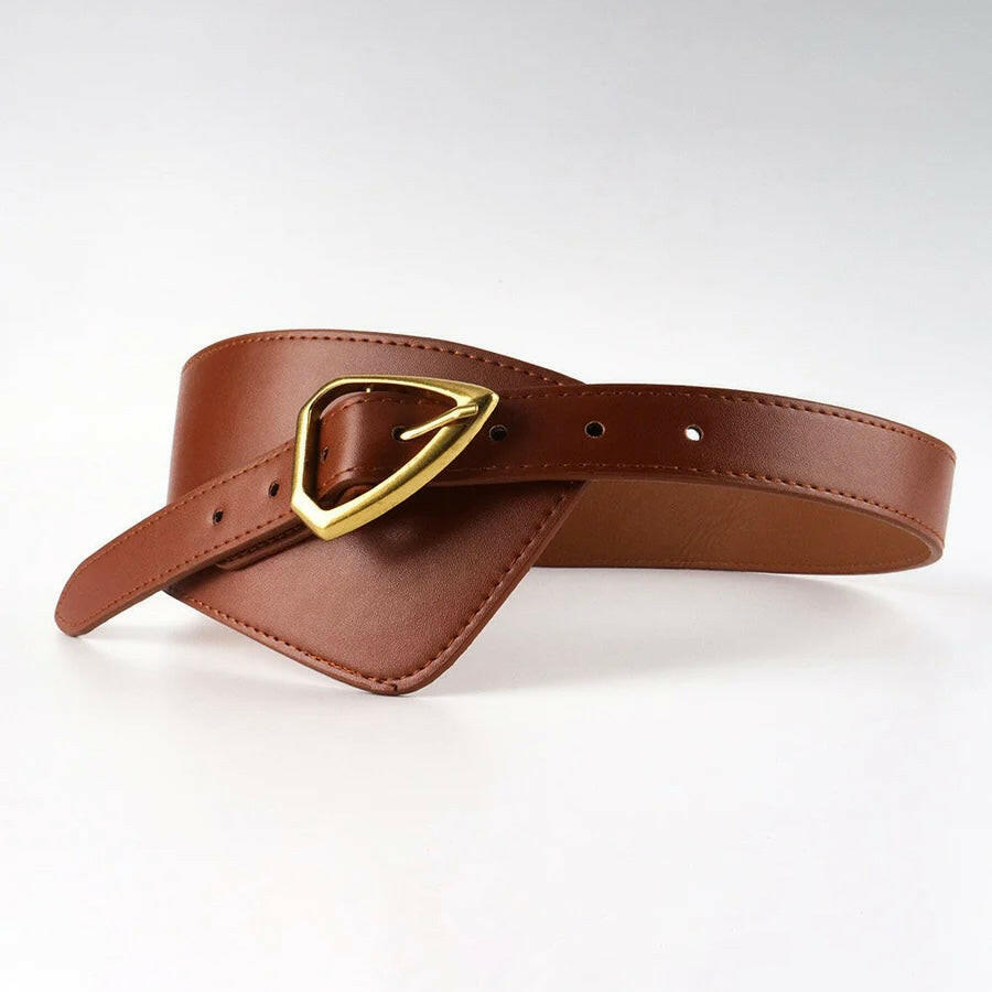 Solver Tan Women Belt with Golden Buckle.