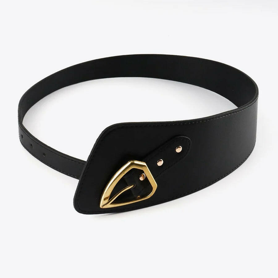 Solver Black Women Belt with Golden Buckle.