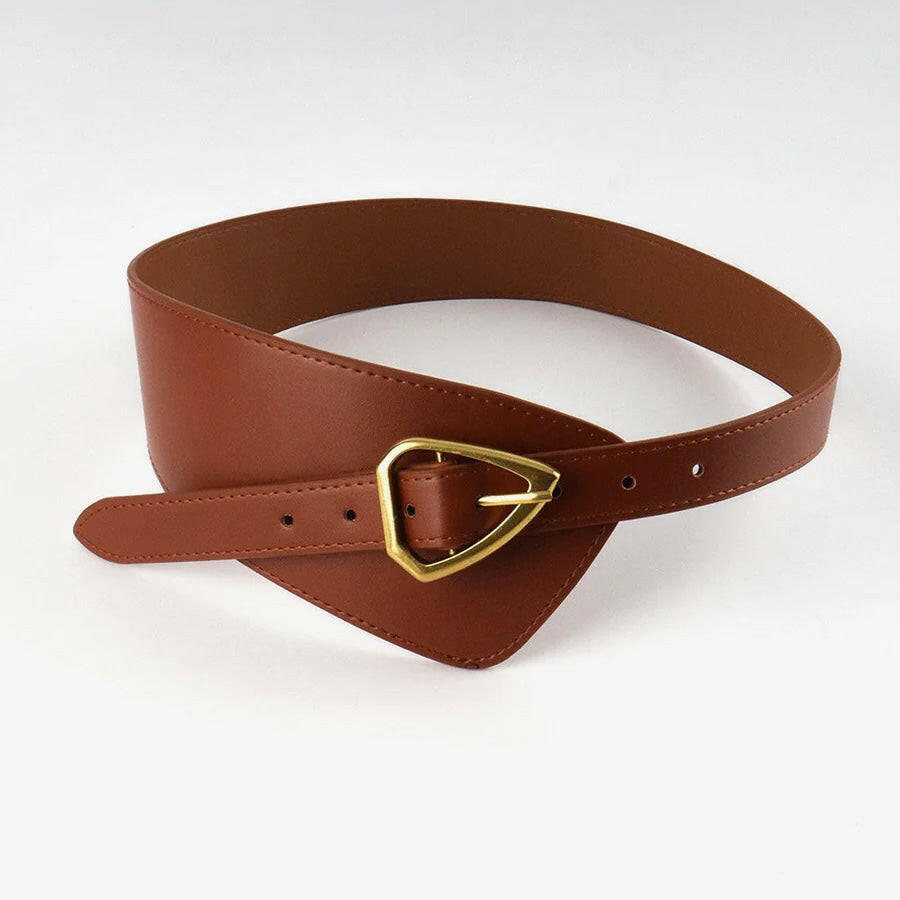 Solver Tan Women Belt with Golden Buckle.