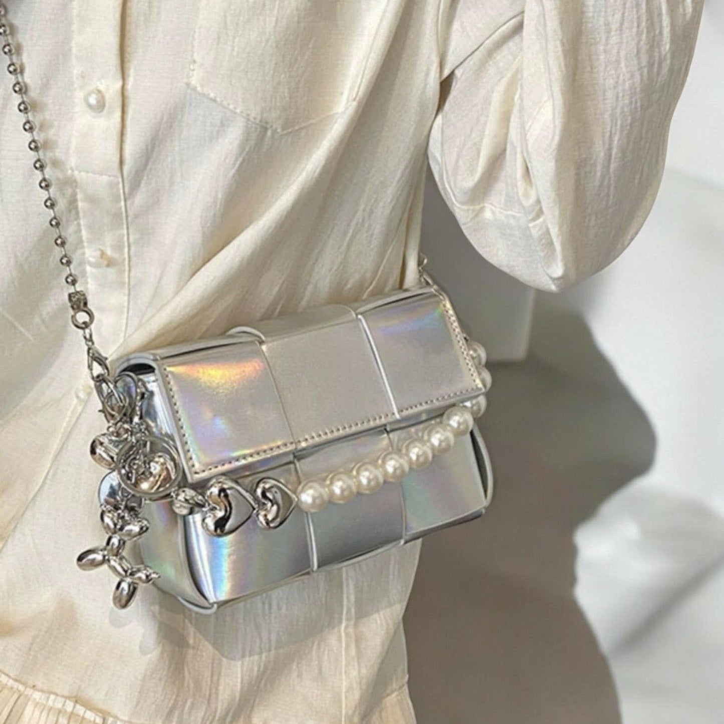 Checkered Rainbow Silver Metalic Bag.