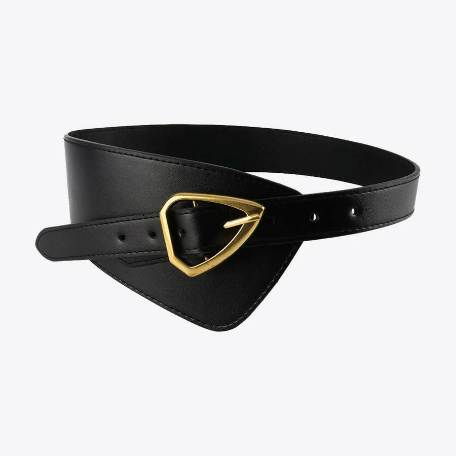 Solver Black Women Belt with Golden Buckle.