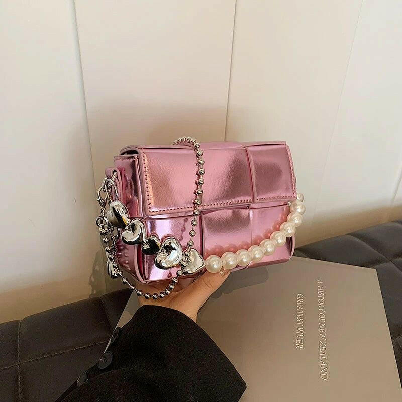 Checkered Pink Metalic Bag.