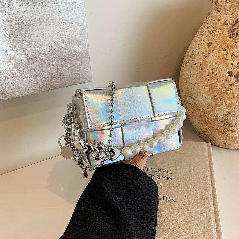 Checkered Rainbow Silver Metalic Bag.