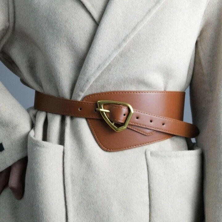 Solver Tan Women Belt with Golden Buckle.