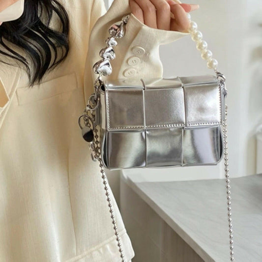 Checkered Silver Metalic Bag.