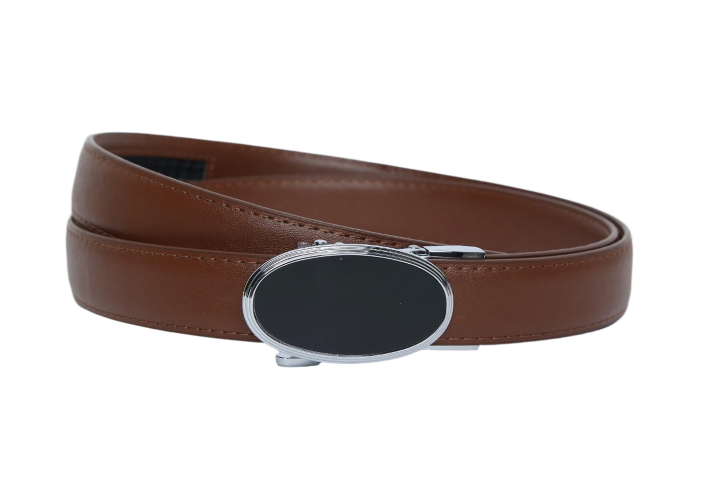 SSN Oval Silver Auto Lock Tan Belt